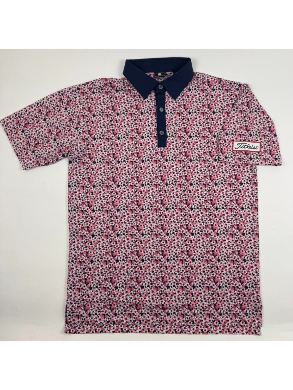 FootJoy FJ Golf Polo Shirt Men Floral Pink Blue Titleist Patch Size Medium